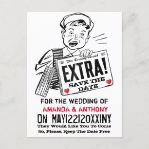 Funny retro save the date uitnodiging briefkaart