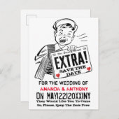 Funny retro save the date uitnodiging briefkaart (Voorkant / Achterkant)