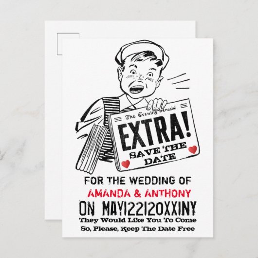 Funny retro save the date uitnodiging briefkaart (Voorkant / Achterkant)