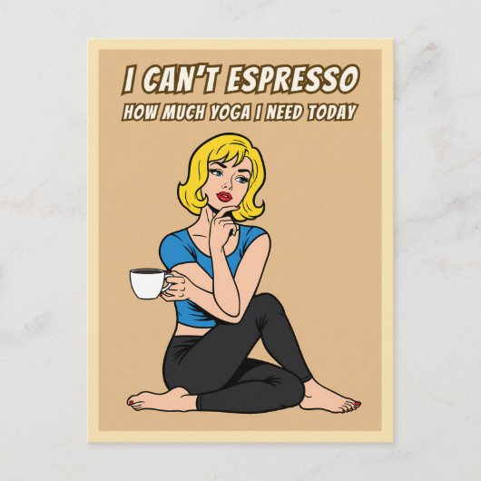 Funny Retro Style Coffee Yoga Humor Pop Art Briefkaart (Voorkant)