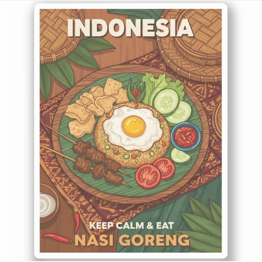Funny Retro Travel Indonesia Nasi Goreng Food Sticker (Voorkant)