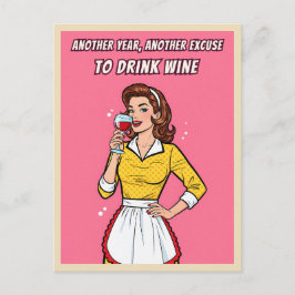 Funny Retro Vintage Wine Humor Pink Pop Art  Briefkaart