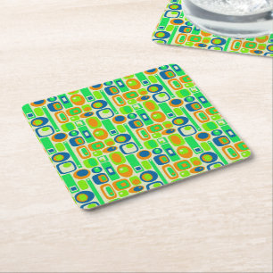 Funny Retro Wallpaper - oranje groen blauw Kartonnen Onderzetters