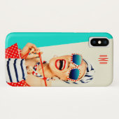 Funny Retro Woman in zonnebril met monogram Case-Mate iPhone Case (Achterkant (horizontaal))