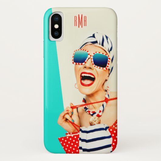 Funny Retro Woman in zonnebril met monogram Case-Mate iPhone Case (Achterkant)