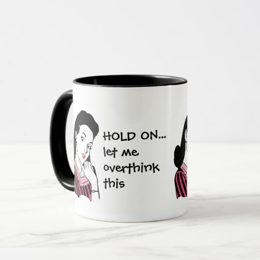 Funny Retro Woman Overthinking Mok (Voorkant links)