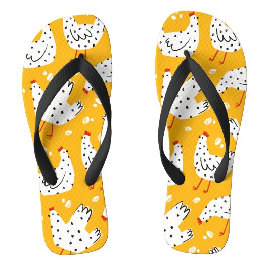 Funny Retro Yellow Black Chicken Teenslippers (Voetbed)