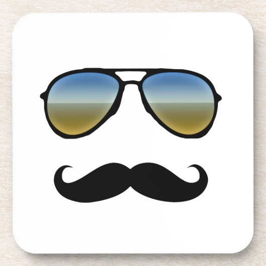Funny Retro zonnebril met Mustache Bier Onderzetter (Voorkant)