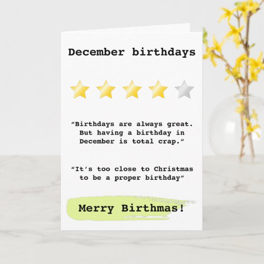 Funny review citeert verjaarmas op 1 december kaart (Gele Bloem)