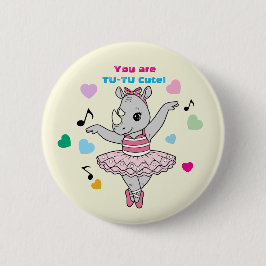 Funny Rhino Ballerina "Tu-Tu Cute" Girls Valentine Ronde Button 5,7 Cm