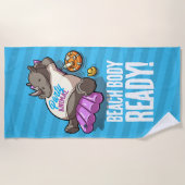 Funny Rhino Beach Body Ready! Pool Party Cartoon Strandlaken (Voorkant)
