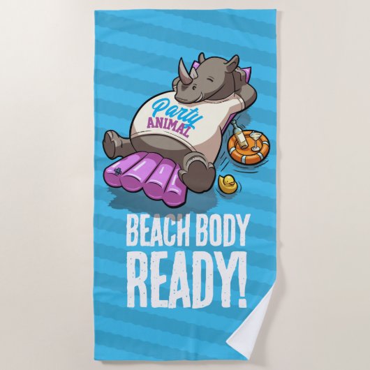 Funny Rhino Beach Body Ready! Pool Party Cartoon Strandlaken (Voorkant)