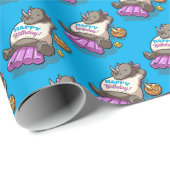 Funny Rhino Happy Birthday! Pool Party Cartoon Cadeaupapier (Rol Hoek)