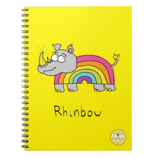 Funny Rhino Rainbow Cute Kinder Cartoon Notitieboek (Voorkant)