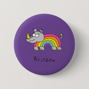 Funny Rhino Rainbow Cute Kinder Cartoon Ronde Button 5,7 Cm