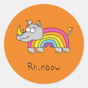 Funny Rhino Rainbow Cute Kinder Cartoon Ronde Sticker