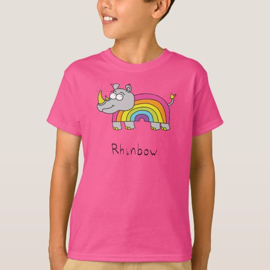 Funny Rhino Rainbow Cute Kinder Cartoon T-shirt (Voorkant)
