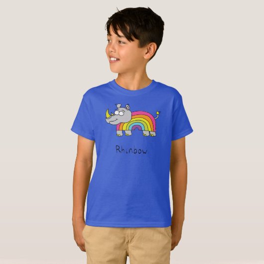 Funny Rhino Rainbow Cute Kinder Cartoon T-shirt (Voorkant volledig)