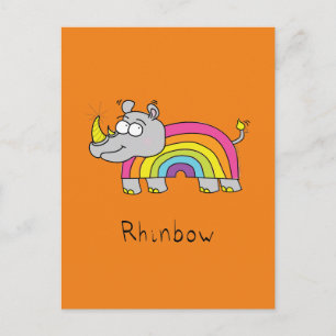 Funny Rhino Rainbow Cute Rhinoceros Kinder Cartoon Briefkaart