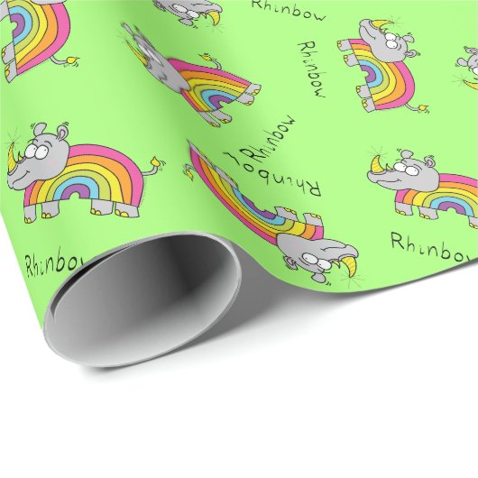 Funny Rhino Rainbow Cute Rhinoceros Kinder Cartoon Cadeaupapier (Rol Hoek)