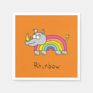 Funny Rhino Rainbow Cute Rhinoceros Kinder Cartoon Servet