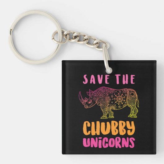 Funny Rhino Save Chubby Unicorns Animal Rights Sleutelhanger (voorkant)