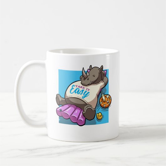 Funny Rhino Take It Easy Summer Pool Cartoon Koffiemok (Links)