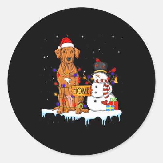 Funny Rhodesian Ridgeback Dog Christmas Snowman Xm Ronde Sticker (Voorkant)
