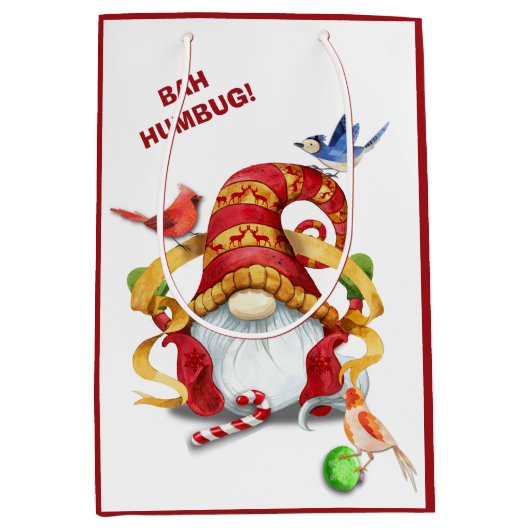 Funny Ribbon Gnome met Birds Kerstmis Medium Cadeauzakje (Voorkant)