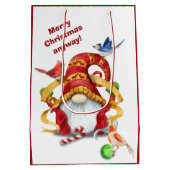 Funny Ribbon Gnome met Birds Kerstmis Medium Cadeauzakje (Achterkant)