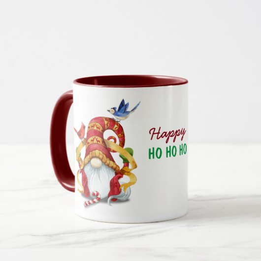 Funny Ribbon Gnome met Birds Kerstmis Mok (Voorkant links)