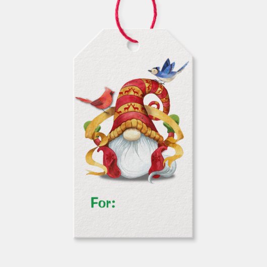Funny Ribbon Gnome with Birds Cadeaulabel (Voorkant)