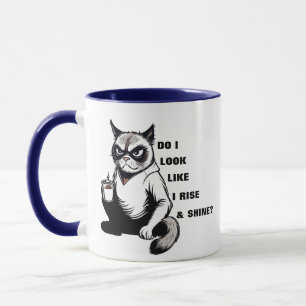 Funny Rise & Shine Grumpy Cat Morning Coffee Humor Mok