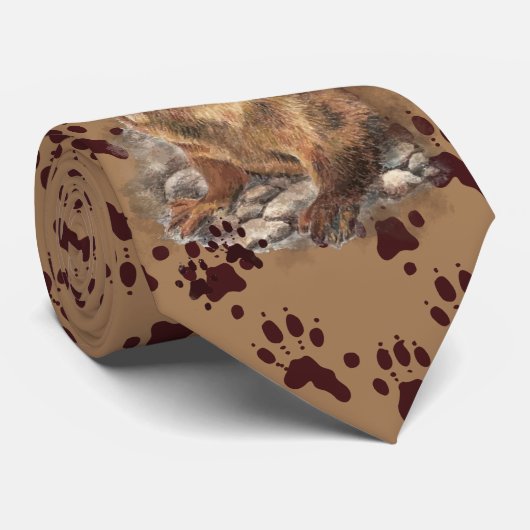 Funny River Otter & Footprint, Tracks Stropdas (Opgerold)