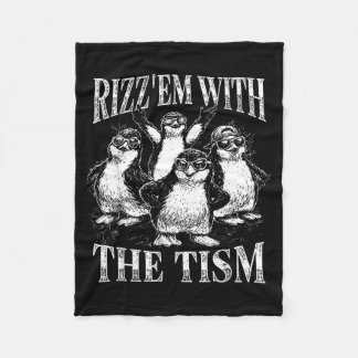 Funny rizz em with the tism retro penguin meme fleece deken