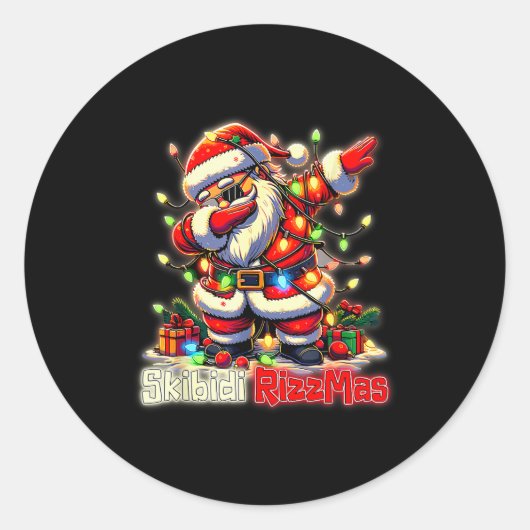 Funny Rizz Santa Claus Dabbing Christmas Skibidi R Ronde Sticker (Voorkant)