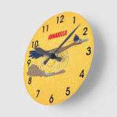 Funny roadrunner bird cartoon illustratie ronde klok (Hoek)