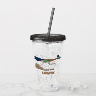 Funny roadrunner bird cartoon illustration acryl drinkbeker