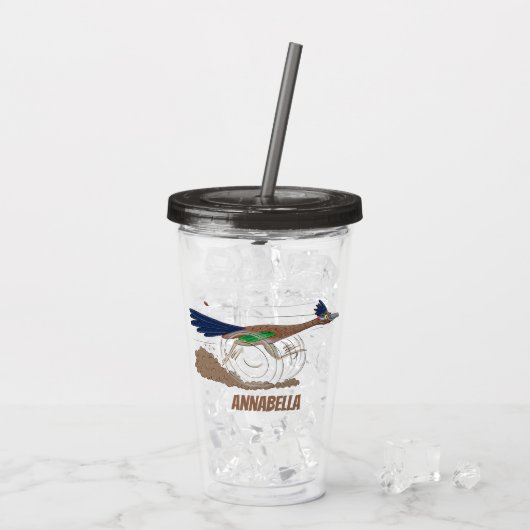 Funny roadrunner bird cartoon illustration acryl drinkbeker (Achterkant ijs)