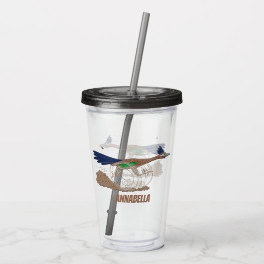 Funny roadrunner bird cartoon illustration acryl drinkbeker (Achterkant)