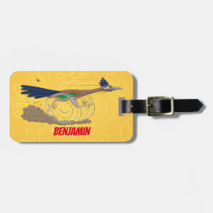 Funny roadrunner bird cartoon illustration bagagelabel