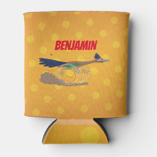 Funny roadrunner bird cartoon illustration blikjeskoeler (Voorkant)