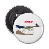 Funny roadrunner bird cartoon illustration button flesopener (Voorkant)