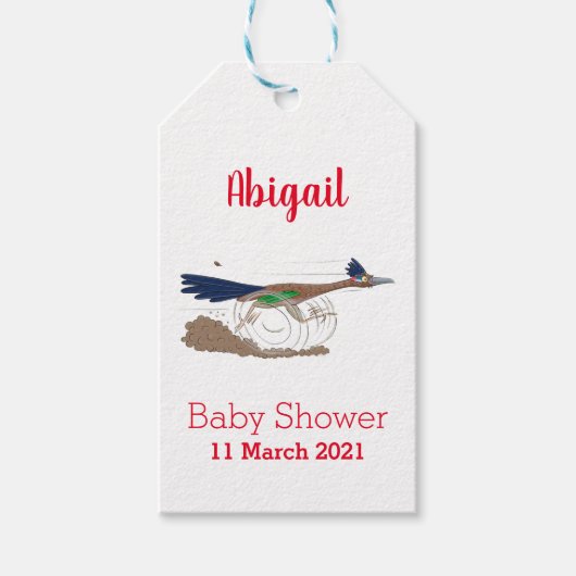 Funny roadrunner bird cartoon illustration cadeaulabel (Voorkant)