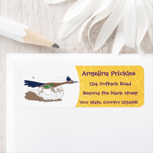 Funny roadrunner bird cartoon illustration etiket (Insitu)