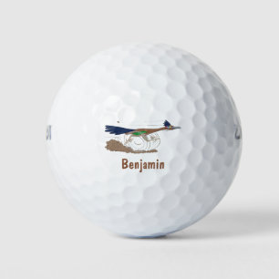 Funny roadrunner bird cartoon illustration golfballen