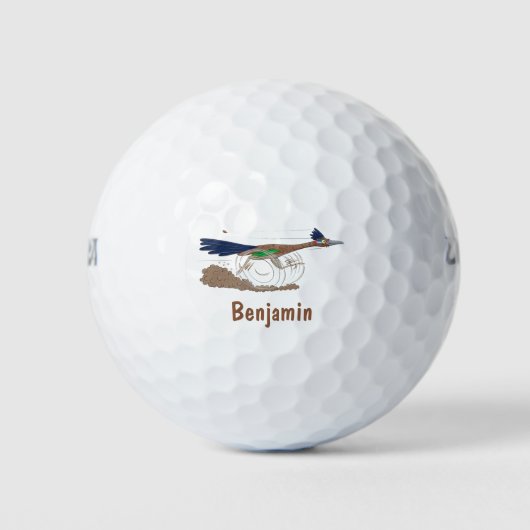 Funny roadrunner bird cartoon illustration golfballen (Voorkant)