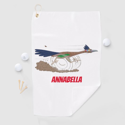 Funny roadrunner bird cartoon illustration golfhanddoek (Insitu)