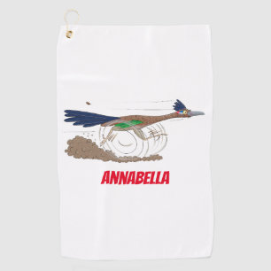 Funny roadrunner bird cartoon illustration golfhanddoek