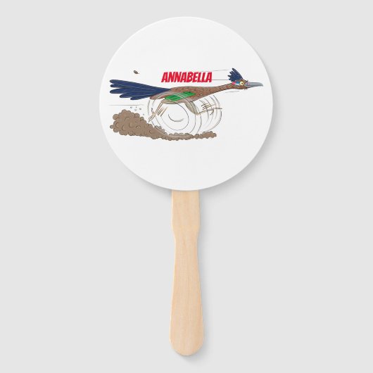 Funny roadrunner bird cartoon illustration handwaaier (Voorkant)